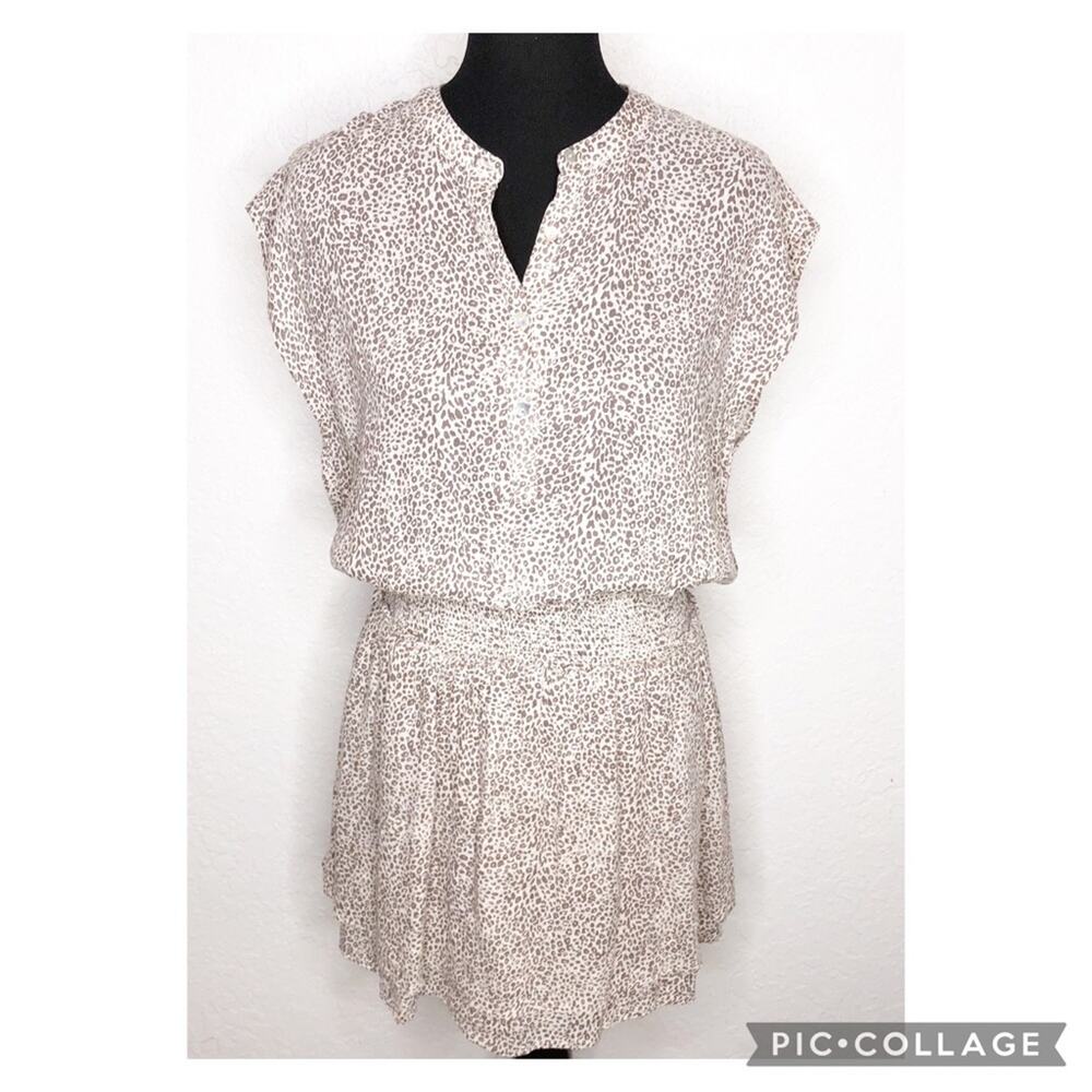 Rails Angelina Sand Cheetah tan brown linen blend smocked waist dress Medium